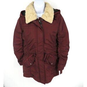 Marc New York Womens Burgundy Hooded Coat W/ Faux Fur Collar XS NWT $150